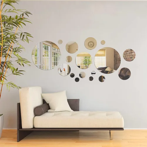 Miniatura 7 de Shappy 32 Piezas Calcomanías de Pared de Espejo Acrílico Removibles Redondas Calcomanía de Pared Azulejos de Espejo Circulares para Hogar Baño Sala