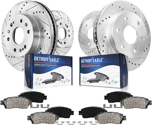 Miniatura 22 de Detroit Axle - Kit de frenos para Jeep Grand Cherokee 99-04 1999 2000 2001 2002 2003 2004 Rotores de freno de disco perforados y ranurados Pastillas
