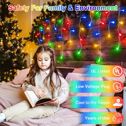 Miniatura 2 de Luces de Navidad de carámbano para exteriores, 60 pies, 612 luces LED con 136 gotas, 12 modos, regulable, temporizador y resistente al agua, 29 V