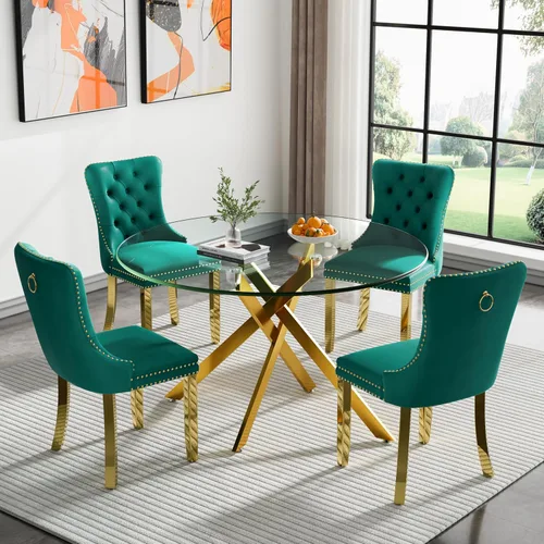 Miniatura 39 de Juego de 4 mesas de comedor de cristal para 4, juego de 4 mesas y sillas de cocina modernas, juego de mesa de comedor de cocina de 5 piezas con mesa