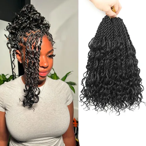 Cabello senegalés de ganchillo con extremos rizados, 12 pulgadas, 8 paquetes de cabello bohemio de ganchillo con rizos de diosa, rizos de ganchillo