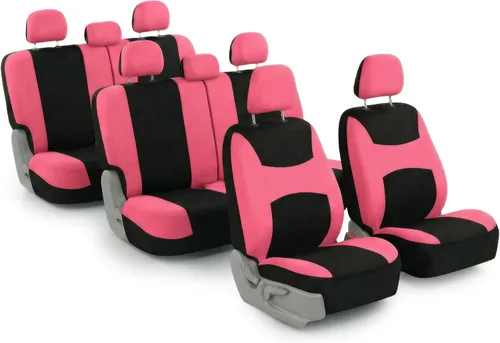 Miniatura 27 de Juego de funda para asiento bolsas de aire de tela negra ligera y fresca FH Group FH-FB030115-SEAT lista para separar; se ajusta a la mayoría de Rosa