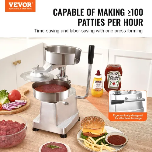 Miniatura 2 de VEVOR Prensa Comercial para Hamburguesas, Prensa para Hamburguesas de 150mm/6pulgadas, Prensa de Acero Inoxidable de Grado Alimentario