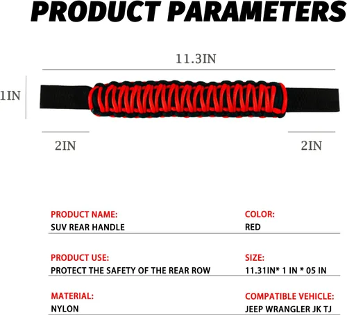 Miniatura 8 de Asas de agarre de paracaídas, mango de agarre para reposacabezas delantero compatible con J-eep Wrangler TJ JK JL JT Land Cruiser FJ Suzuk Ford Rojo