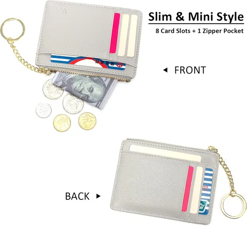 Miniatura 88 de Tarjetero delgado con bloqueo RFID, billetera de bolsillo pequeño, con cremallera Keychian para monedero, monedero y tarjetero para mujeres y hombres