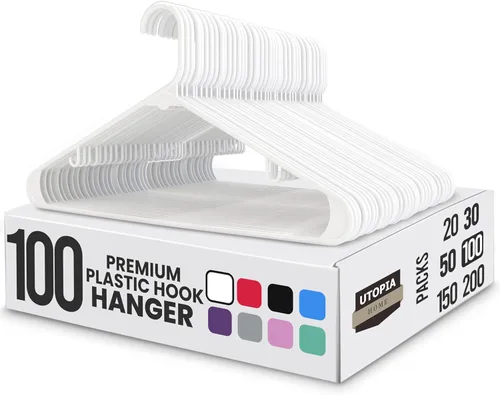 Miniatura 16 de Perchas de plástico Utopia Home estándar para hogar de color negro, perchas tubulares para la ropa, resistentes, finas y elegantes Blanco