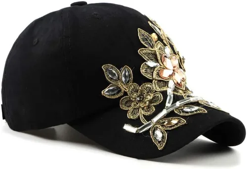 Miniatura 2 de Gudessly Bling - Gorra de béisbol para mujer, diseño de flores, con diamantes de imitación, ajustable, de mezclilla