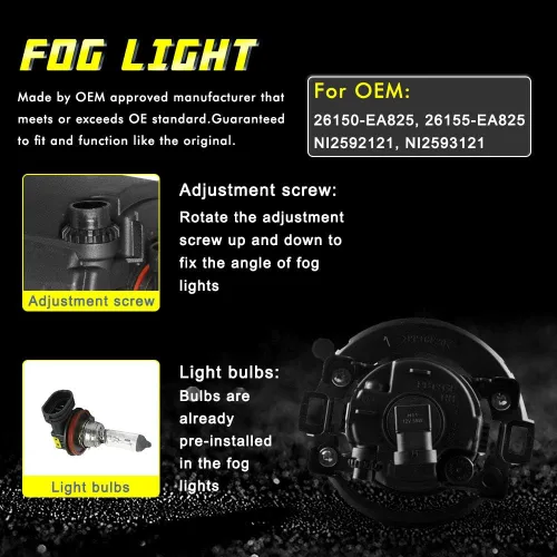 Miniatura 5 de Faros antiniebla para Nissan Xterra 2005-2015 con bombillas halógenas H11 12V 55 W, reemplazo de lámparas antiniebla con cableado e interruptor