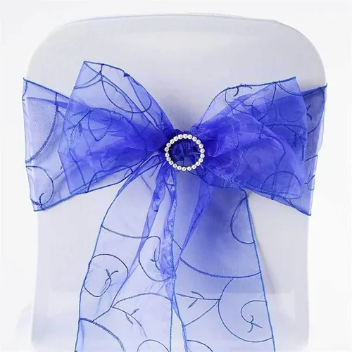 Miniatura 8 de Efavormart - 5 fundas de organza bordadas para silla con diseño de hojas de chocolate, para decoración de boda, silla, motivo de lazo, suministros