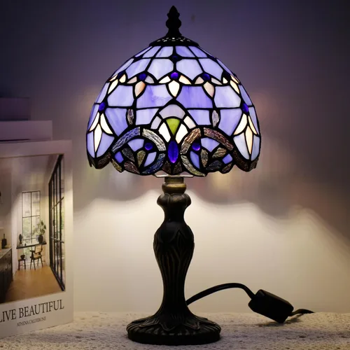 Miniatura 5 de Pequeña Lámpara Tiffany de Vidrio Emplomado, Lámpara de Mesa, Mini Luz de Acento de Escritorio para Dormitorio, Mesita de Noche, Lectura, Hogar