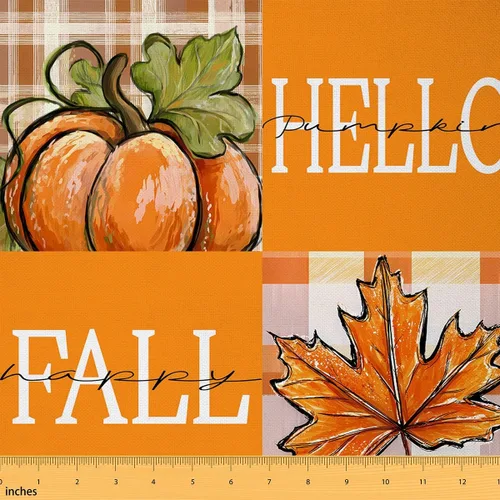 Miniatura 24 de The Yard - Tela con texto en inglés «Hello Fall», 36 pulgadas de largo x 59 pulgadas de ancho, hojas de árbol de calabaza otoñal, tela de tapicería