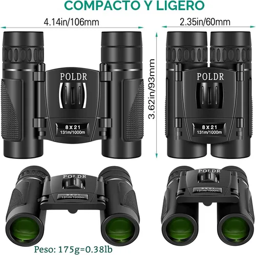 Miniatura 2 de POLDR 8x21 Binoculares pequeños, compactos y ligeros para adultos y niños, para observación de aves, viajes y turismo. Binoculares mini de bolsillo