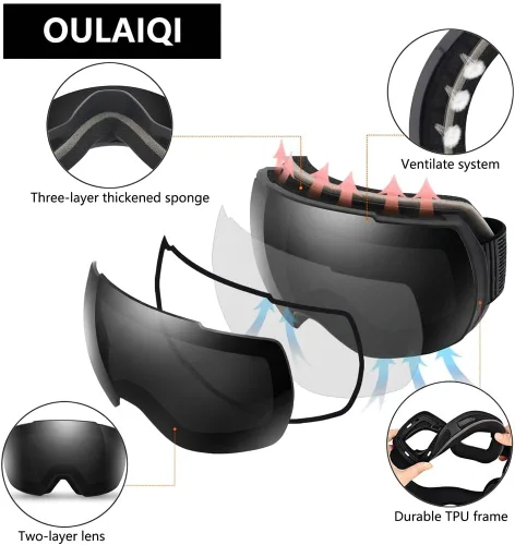 Miniatura 6 de OULAIQI Gafas de esquí de nieve, protección OTG UV400, anti niebla, esquí, patinaje, snowboard, gafas de snowboard para hombres, mujeres y jóvenes