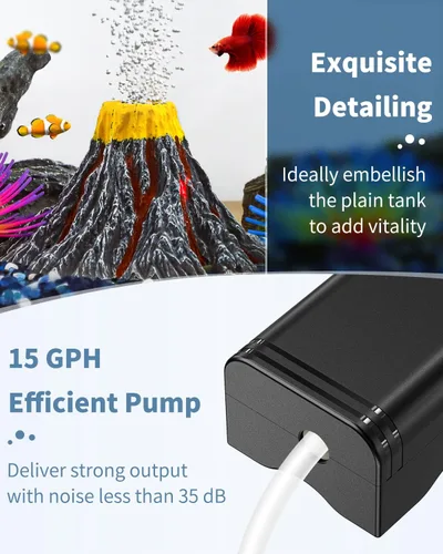 Miniatura 2 de Kit de adorno de volcán para acuario Uniclife Errupción volcánica con mini bomba de aire, foco LED rojo, piedra de aire burbujeador, tubo de línea