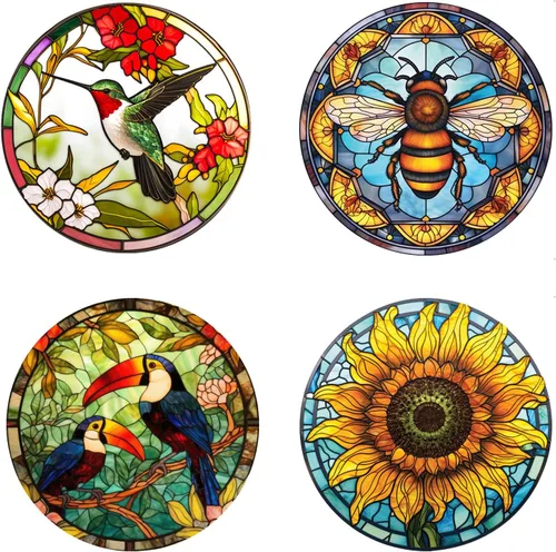 Miniatura 10 de 4 hojas de colibrí de gran tamaño para ventana, adhesivos anticolisión para evitar golpes de pájaros en vidrio, calcomanías de vinilo no adhesivas