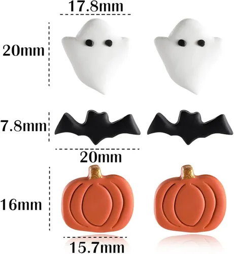 Miniatura 7 de Halloween Earrings Spooky Ghost Bat Witch Stud Earrings for Women Girls Cute Pumpkin Clay Earrings Set Fun Halloween Holiday Party Jewelry Gifts