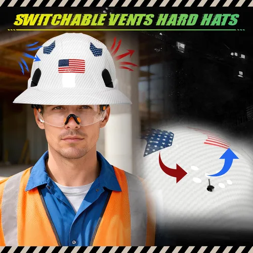 Miniatura 4 de Casco duro de ala completa con patrón de fibra de carbono con visera, casco de seguridad de construcción aprobado por la OSHA para hombres y Fibra