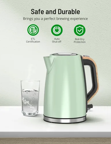 Miniatura 5 de Hervidor eléctrico de acero inoxidable de 1.7L / 57 onzas con ventana de agua transparente, tetera eléctrica de 1500 W sin BPA para agua hirviendo