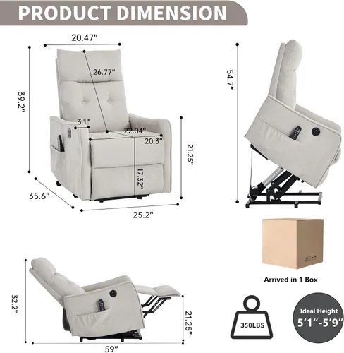 Miniatura 3 de Silla reclinable eléctrica con elevación Trustyue con calor y masaje, sillas elevadoras para asistencia al estar de pie, silla pequeña con elevación