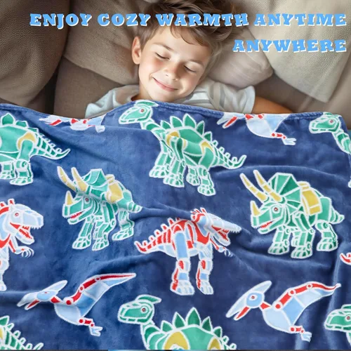 Miniatura 4 de Manta de dinosaurio para niños, manta de dinosaurio que brilla en la oscuridad para niños y niñas, manta suave, cálida y acogedora, regalos