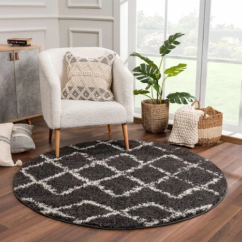 Miniatura 53 de Hauteloom, Duncans - Alfombra de estilo granja de pelo mullido para sala y dormitorio, con borlas - Beige, carbón, gris - 2 pies 7 pulgadas x 7 pies