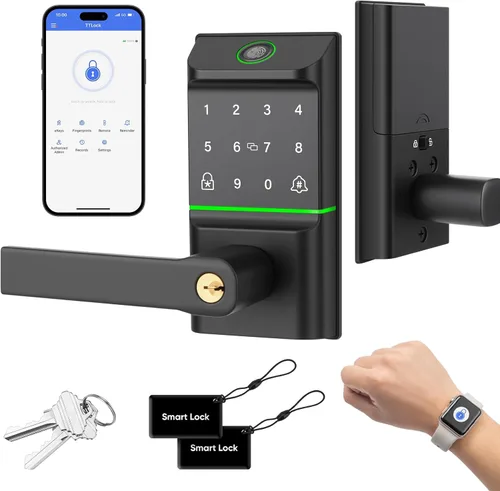 Miniatura 11 de Perilla de Puerta Inteligente con Cerradura de Huella Dactilar y Teclado, Cerrojo de Entrada sin Llave para Puerta Principal, Cerrojo Inteligente