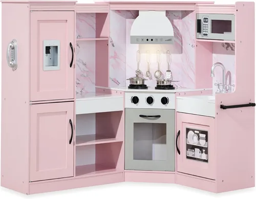 Best Choice Products Cocina de Esquina de Juego de Simulación, Juego de Madera Interactivo Definitivo para Niños con Luces y Sonidos, Máquina de Rosa