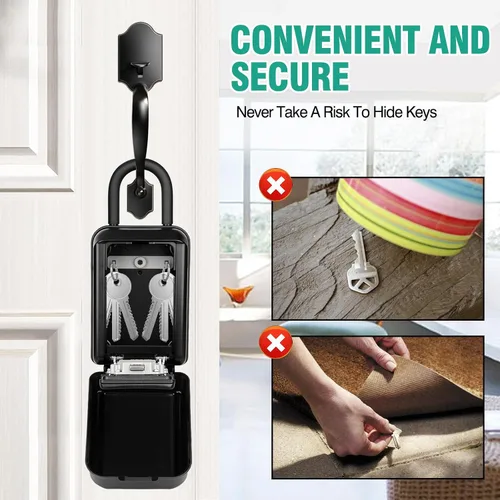 Miniatura 3 de HUANLANG Caja de seguridad para llaves para exterior, caja de bloqueo de llave de repuesto para manija de puerta, impermeable, 4 dígitos, código