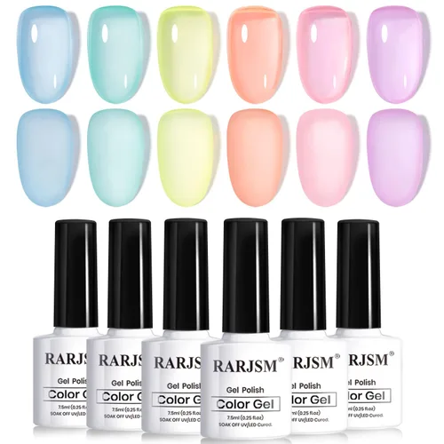 Miniatura 36 de RARJSM Juego de Esmaltes de Gel Nude Colección Jelly Pink de 6 Colores Naturales Transparentes Rosa Translúcido Lechoso Malva Morado Marrón Claro
