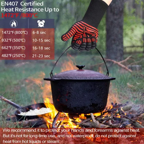 Miniatura 3 de Guantes de parrilla de 1472 ℉ resistentes al calor extremo, guantes de barbacoa para hombres, guantes de silicona antideslizantes para horno