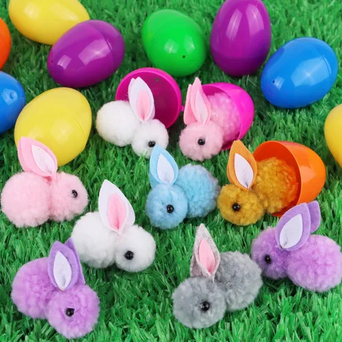Miniatura 2 de Paquete de 36 rellenos de huevos de Pascua con peluche de conejo de Pascua, huevos de Pascua con juguetes en el interior, mini animales de peluche