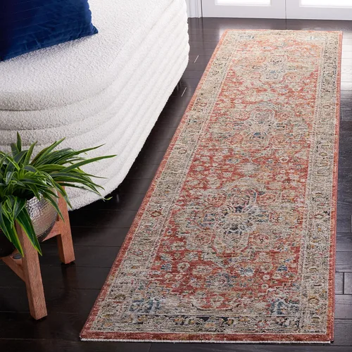 Miniatura 16 de SAFAVIEH Silverado Collection - Alfombra para pasillo, 2 x 8 pies, azul y óxido, diseño vintage envejecido, no desprende pelusa y de fácil cuidado