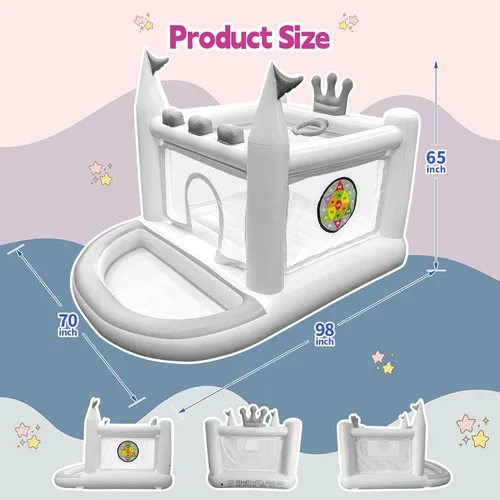Miniatura 2 de Casa inflable de rebote para niños de 3 a 8 años, castillo hinchable pequeño 5 en 1 para exteriores, saltador, piscina de pelotas, aro