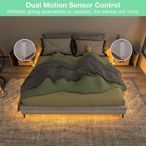 Miniatura 2 de WOBANE Luces de doble sensor de movimiento debajo de la cama, tira de luz LED recargable de 16.4 pies, luz de cinta alimentada por batería