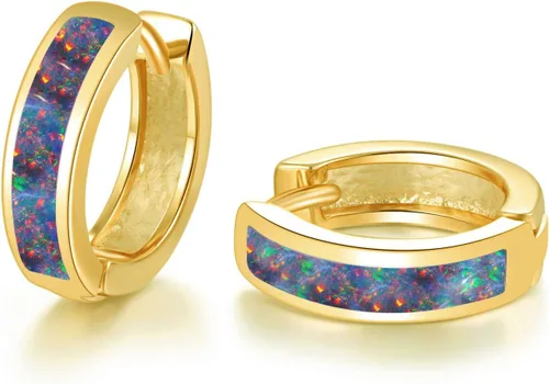 Miniatura 133 de CiNily Aretes Huggie de ópalo con bisagras, chapados en oro, hipoalergénicos, pequeños aretes de aro para mujeres, adolescentes, niñas, hombres