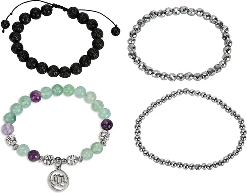 Miniatura 3 de SPUNKYsoul - Pulsera de hematita con flor de loto, apilable, para curación y nuevos principios