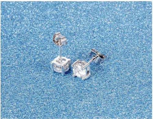 Miniatura 6 de Pendientes de tuerca de acero de titanio chapado en platino princesa 3A Rhinestone para mujer