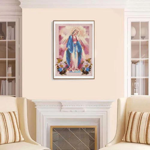 Miniatura 3 de liziciti Kit de pintura de diamantes de la Virgen María 5D para bricolaje, imágenes de flores madre de resina para decoración de pared del hogar