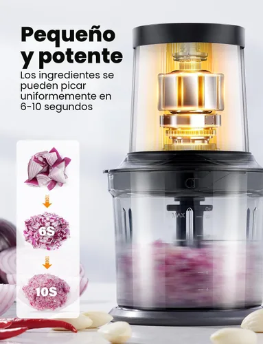 Miniatura 4 de Procesador de alimentos de 4 tazas, picador eléctrico de alimentos, pequeño pero potente: molinillo de carne con 2 cuencos, 2 velocidades y 4