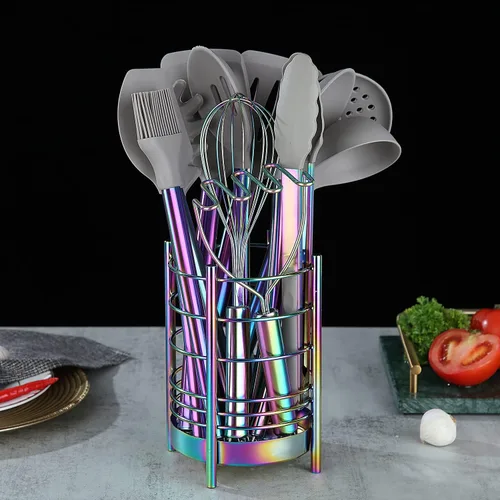 Miniatura 3 de Juego de utensilios de cocina de silicona de 38 piezas con recipientes para utensilios, cabeza de silicona y mango de acero inoxidable, batería