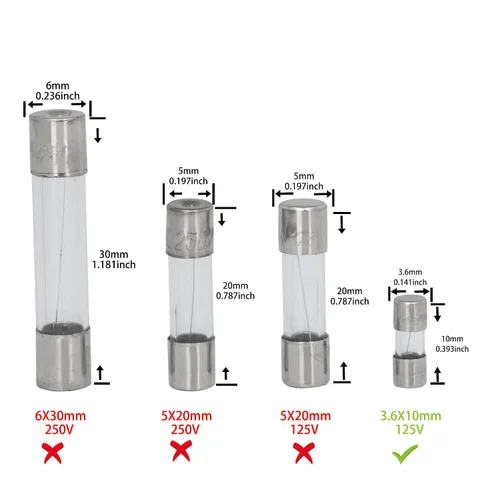 Miniatura 3 de Fusibles de 0.142x0.394 in Mini Fusible 125V 2.5A 0.14x0.39 pulgadas Fusible de vidrio surtido Kit de fusibles (paquete de 20)