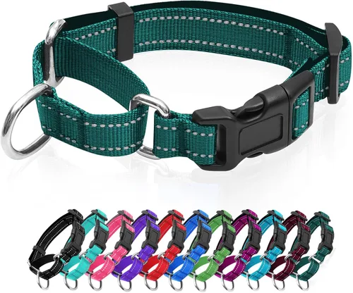 Miniatura 17 de Collares de perro Martingala reflectantes. Collar de perro con hebilla de liberación rápida. Collar ajustable de nailon transpirable acolchado suave