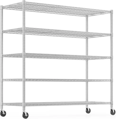 Miniatura 21 de Himimi Estantería de almacenamiento de alambre de acero resistente de 4 niveles, estantes de almacenamiento de metal ajustables con ruedas, estante