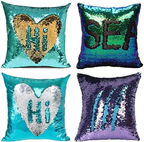 Miniatura 22 de MOCOFO Fundas de almohada decorativas de lentejuelas mágicas reversibles 16x16-2 de plata a oro + 2 de oro a negro de ante premium para habitación 4