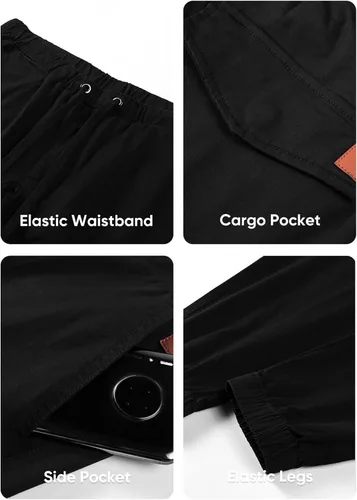 Miniatura 5 de JMIERR Pantalones cargo de moda para hombre, casuales, de algodón, elásticos, de sarga con cordón, pantalones deportivos con 6 bolsillos