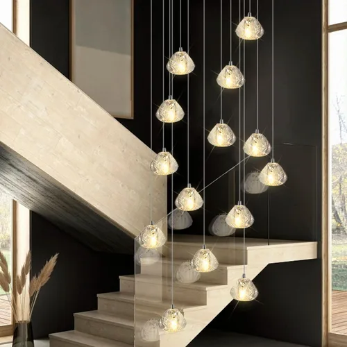 Miniatura 4 de Candelabro de cristal LED moderno, lámpara colgante de gota de lluvia, lámpara de techo de bola de cristal, 14 luces para escalera, sala de estar