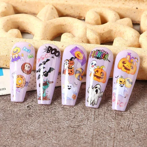 Miniatura 3 de Calcomanías de arte de uñas de Halloween, calcomanías de transferencia de agua, calcomanías de uñas de Halloween, calcomanías de dibujos animados