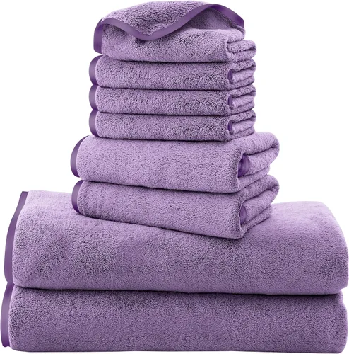 Miniatura 30 de Cosy Family Juego de toallas de microfibra de 8 piezas, 2 toallas de baño, 2 toallas de mano y 4 paños de lavado, toallas ultra suaves y altamente