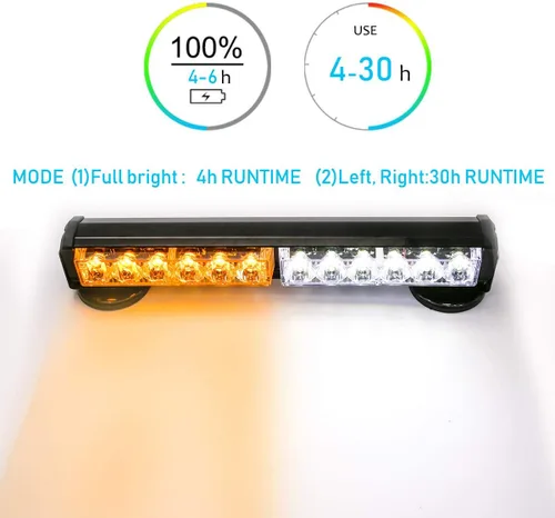 Miniatura 5 de Barra de Luces de Emergencia Inalámbricas Ámbar/Blancas con Batería para Asesor de Tráfico, Baliza LED Estroboscópica de Advertencia para Techo