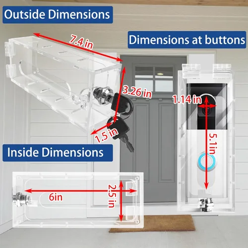 Miniatura 8 de Soporte de timbre de video antirrobo con llave, kit de cerradura de timbre de puerta altamente transparente, para montaje de timbre de timbre, sin